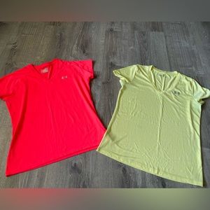 Under Armor Heat Gear Semi Fitted Neon Activewear Tee Shirts Pink & Yellow